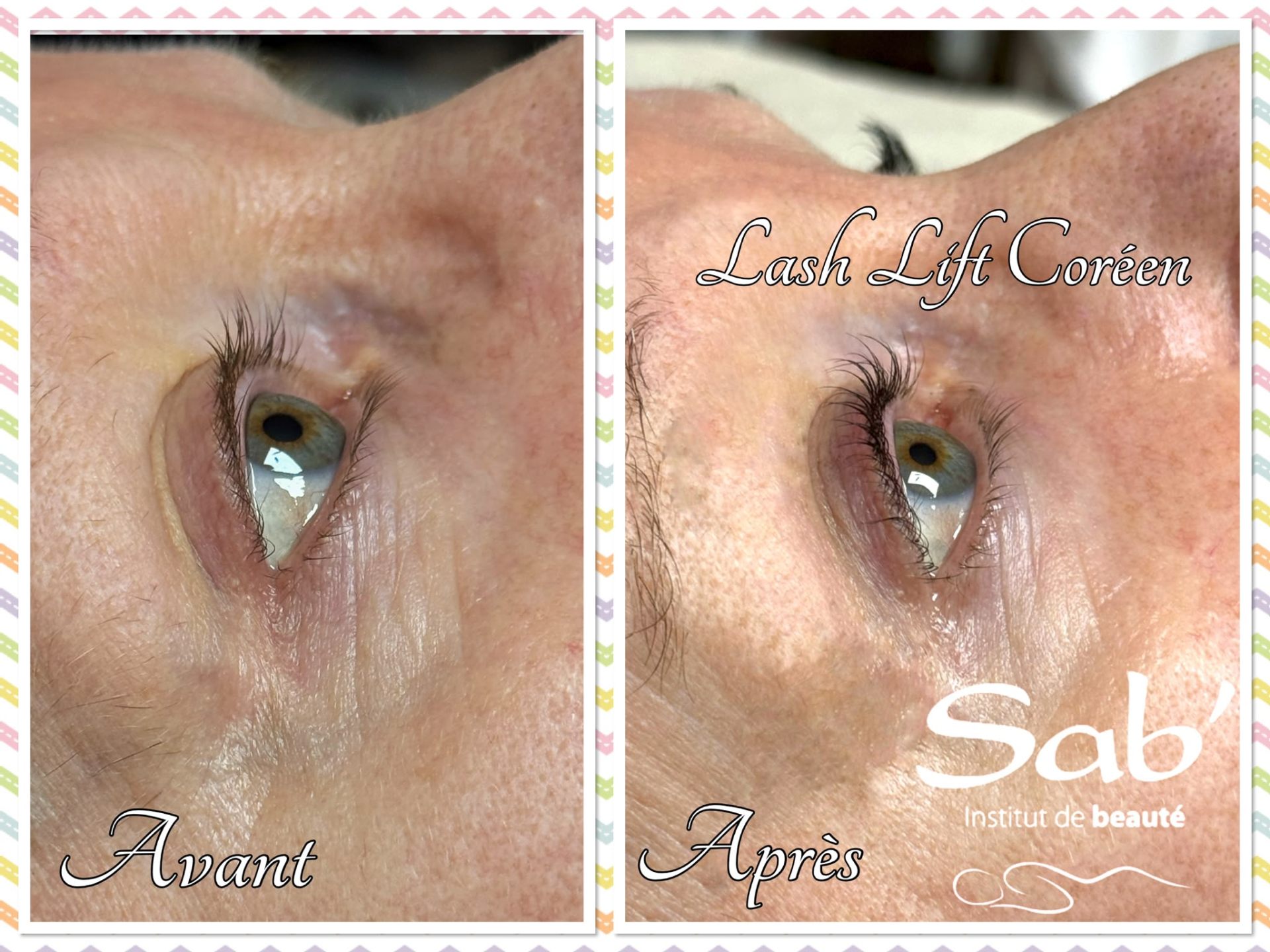 Lash Lift Coréen — Avant / Après réalisé chez Sab' Institut de Beauté